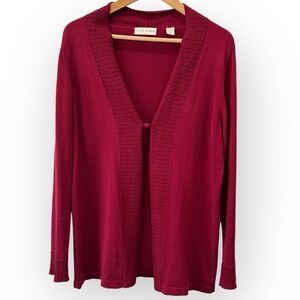 Marsh Landing Cardigan Sweater Women's‎ Medium Red Silk Cotton Blend Bead Detail